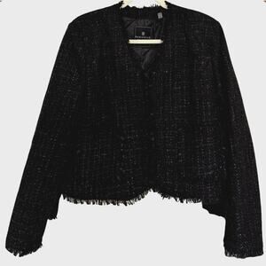 Bagatelle Collection Tweed Fringe Trim Open Jacket Blazer XL